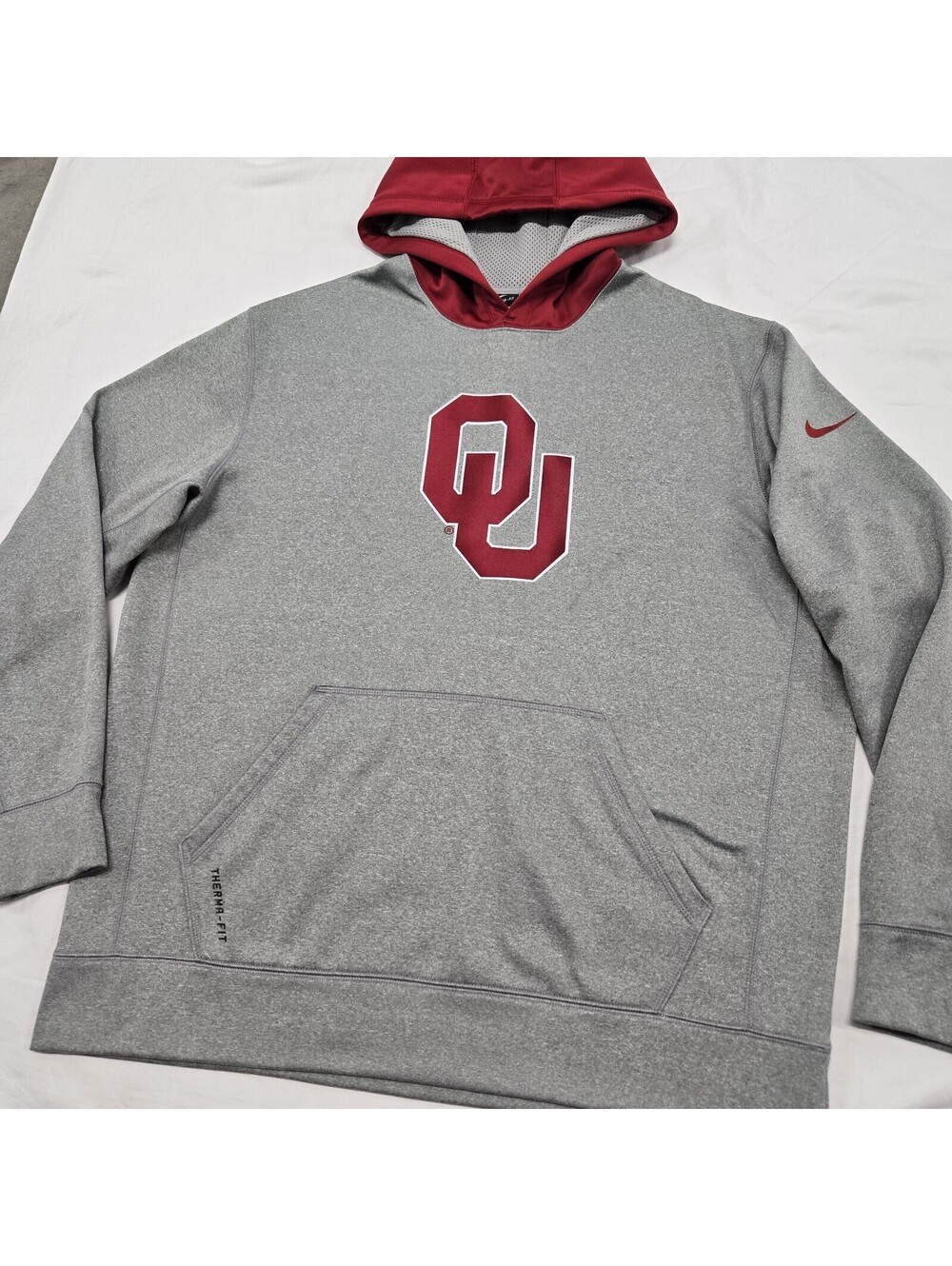 EUC Men's XL Nike Oklahoma Sooners Hoodie Grey Crimson Red Pullover 25828X-OK3